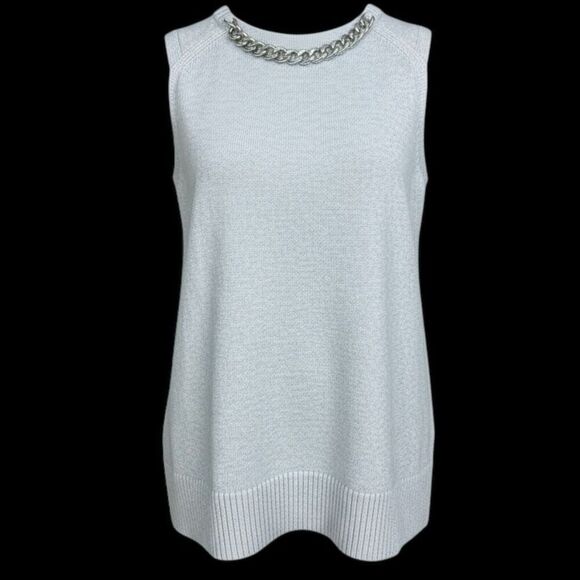 Michael Kors Chain-Neck Sleeveless Sweater Tunic Pearl Heather Gray NWT Size M S - Picture 10 of 11